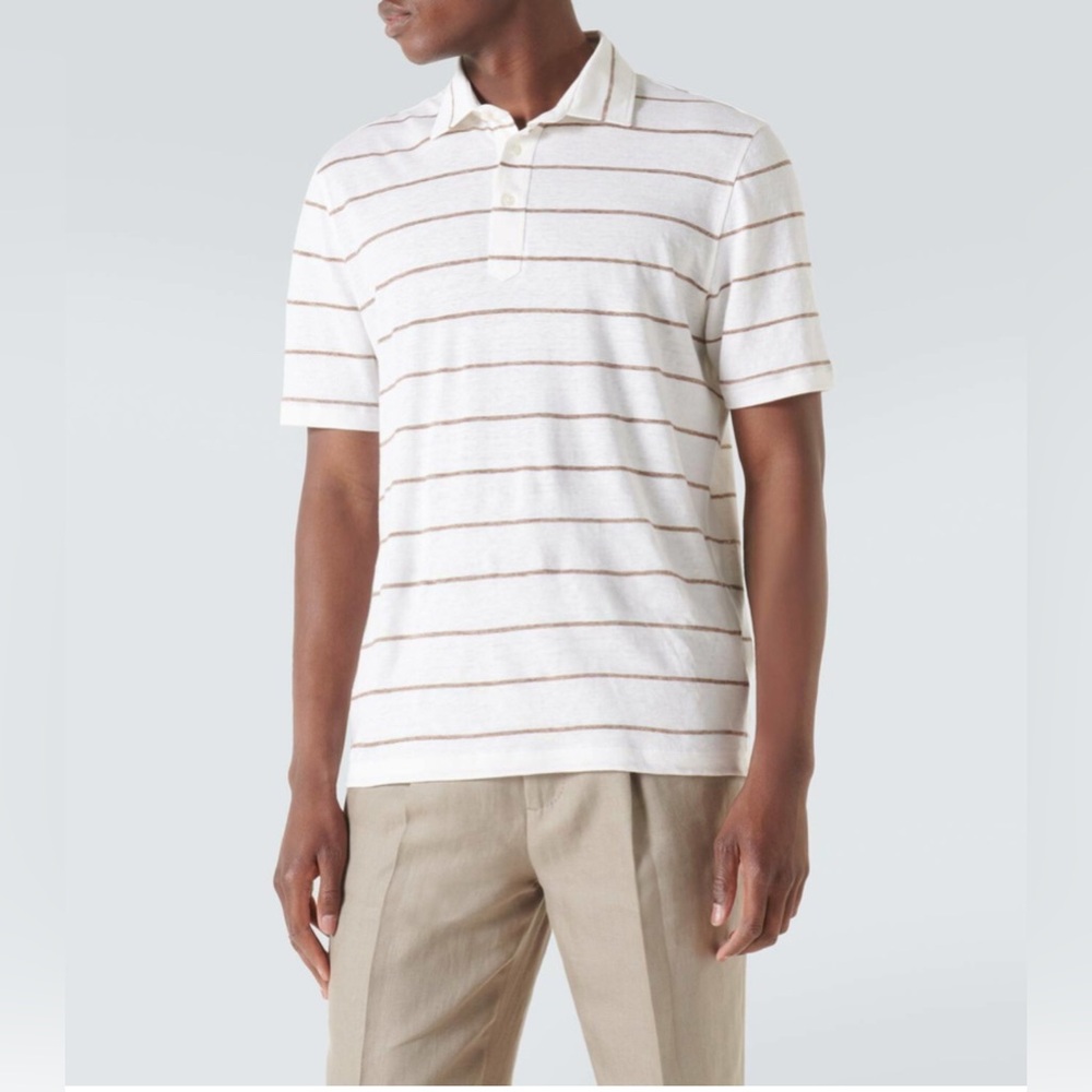 Brunello Cucinelli Cream Striped Polo Shirt
